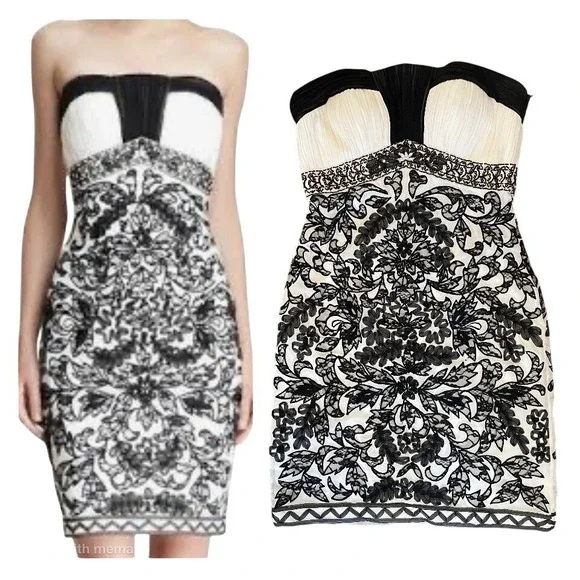 Sue Wong Walt Disney Strapless Black White Cocktail Dress Beaded Lace Size 8 - Picture 1 of 9